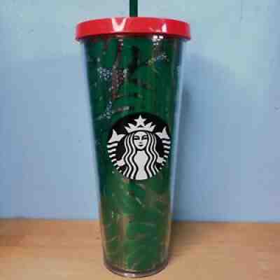 Starbucks Tropical Palm Banana Leaf Venti 24 oz Cold Cup Tumbler Green & Coral