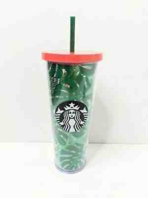 Starbucks Tropical Palm Banana Leaf Venti 24 oz Cold Cup Tumbler Green & Coral