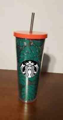 Starbucks Tropical Palm Banana Leaf Venti 24 oz Cold Cup Tumbler Green & Coral