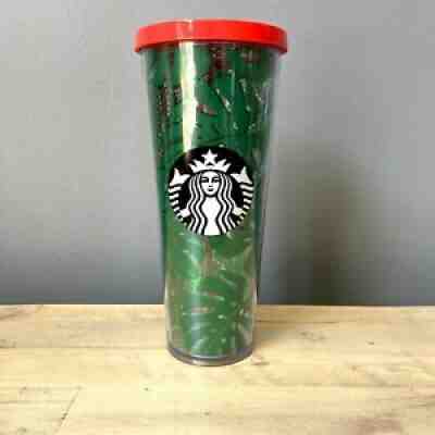 Starbucks Tropical Palm Banana Leaf Green 24 Oz Tumbler Venti Coral Lid NO STRAW