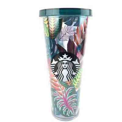 2017 Starbucks Cold Cup 24 OZ Tumbler Tropical Metallic Palm Leaves Bug No Straw - Sold on eBay Jun 24, 2021 for $89.97