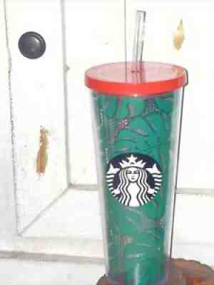 STARBUCKS Venti Green Tropical Leaves Lace Print Cold Cup Acrylic Tumbler 24Oz - Sold on eBay Jul 21, 2021 for $75.00