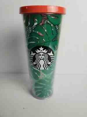 STARBUCKS Venti Green Tropical Leaves Lace Print Cold Cup Acrylic Tumbler 24 oz - Sold on eBay Jun 25, 2021 for $38.94