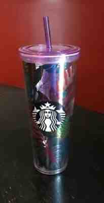 2017 Starbucks Cold Cup 24 OZ Tumbler Tropical Metallic Palm Leaves, Bug RARE! - Sold on eBay Aug 05, 2021 for $79.99