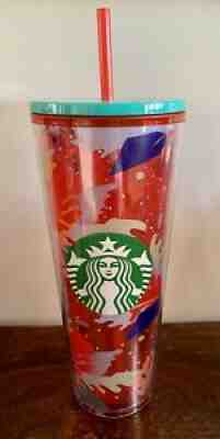 NEW RARE STARBUCKS RED ACRYLIC 24OZ HIBISCUS LEAF HAWAIIAN TROPICAL SUMMER 2020