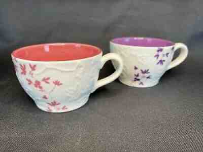 Starbucks - Tea Cups - 2 Embossed White with Purple & Pink Flowers & Leaves Cups - Sold on eBay Aug 14, 2021 for $5.00