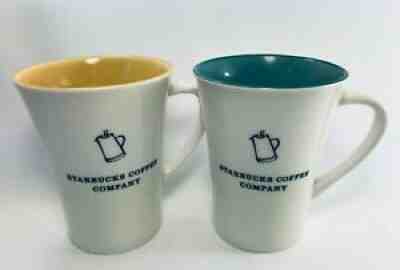 Starbucks Coffee Company Mug 2006 Percolator Pot Set of 2 Yellow & Teal InsideÂ  - Sold on eBay Aug 10, 2021 for $23.00