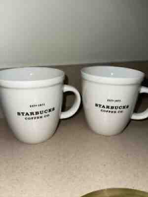 2 Starbucks Coffee Mugs Cup - 2001 Barista Abbey White Black 18oz Est,1971 Large