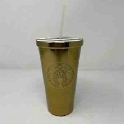 STARBUCKS Gold Stainless Steel Tumbler 24 OZ Straw Stripe Lid - Sold on eBay Aug 13, 2021 for $19.99