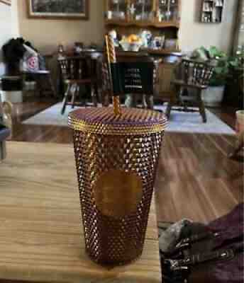 Starbucks 50th Anniversary Honeycomb Gold Studded Cold Cup Tumbler 16oz New - Sold on eBay Aug 07, 2021 for $15.50