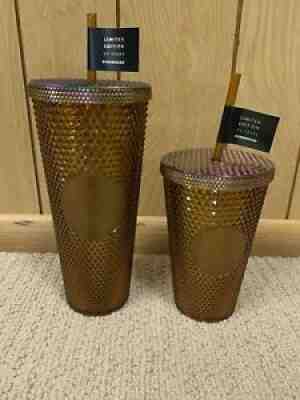 Starbucks Studded Tumbler Cups Gold Honeycomb Set 50th Anniversary 16oz & 24oz - Sold on eBay Aug 01, 2021 for $35.50