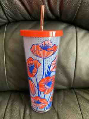 Starbucks 2017 Venti Poppy Floral Flower Cold Cup Tumbler 24 oz Lid and Straw - Sold on eBay Jul 22, 2021 for $33.00