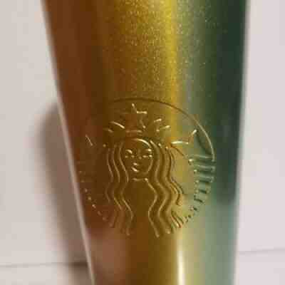 NWOT Starbucks Yellow Green Iridescent Cold 16 oz Tumbler w/Straw - Sold on eBay Jul 18, 2021 for $8.99