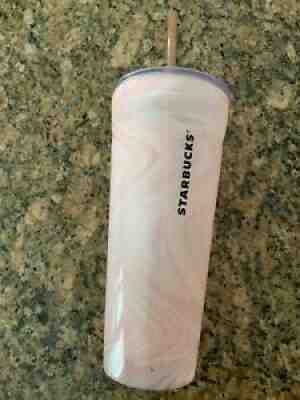 RARE 2017 Starbucks Glass Coral Pink Marble Swirl Venti 20oz Tumbler w STRAW LID - Sold on eBay Sep 02, 2021 for $50.00