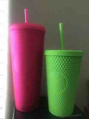 New Starbucks Fall 2021 Neon Hot Pink And Lime Green Studded Tumbler Cups Set - Sold on eBay Sep 13, 2021 for $76.99