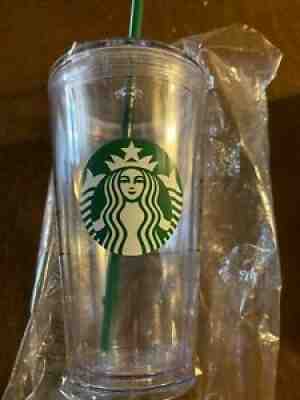 Starbucks Grande Clear Acrylic Cold Cup Double Walled Tumbler 16 oz Green Straw - Sold on eBay Sep 01, 2021 for $9.99