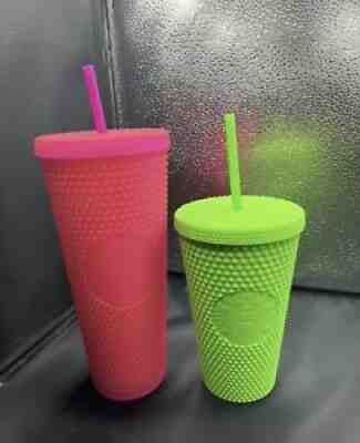 Starbucks Fall 2021 Neon Hot Pink and Lime Green Studded Tumbler Cups Set - Sold on eBay Aug 31, 2021 for $79.99