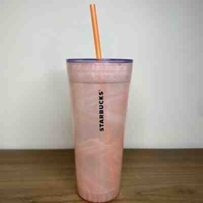 RARE 2017 Starbucks Glass Coral Pink Marble Swirl Venti 20oz Tumbler STRAW LID - Sold on eBay Jul 02, 2021 for $60.00