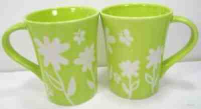 Starbucks 2 Lime Green Coffee Mugs with white flowers textural feel 12 oz 2007 - Sold on eBay Sep 03, 2021 for $5.00