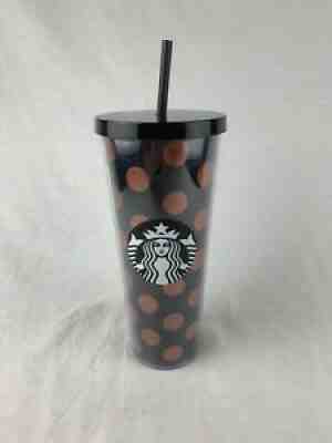 2017 Starbucks 24oz Venti Cold Cup Acrylic Tumbler W/ Straw Black W/ Copper Dots - Sold on eBay Jul 04, 2021 for $29.99