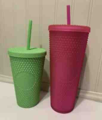 Starbucks Fall 2021 Neon Hot Pink / Neon Lime Green Studded Tumbler Cold Cup Set - Sold on eBay Sep 09, 2021 for $89.99
