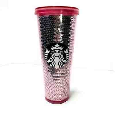 Starbucks 2017 Cold Cup Holiday Tumbler Pink Sequin 24 FlOz Insulated NO STRAW - Sold on eBay Sep 01, 2021 for $40.00