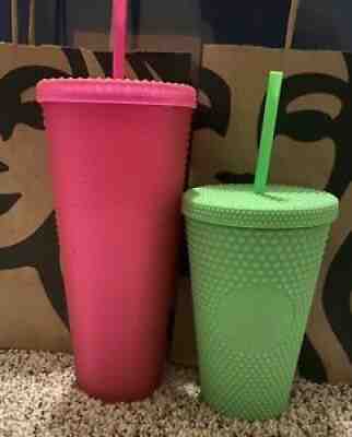 Starbucks 2021 Fall Neon Hot Pink And Lime Green Studded Tumbler Cups Set of 2 - Sold on eBay Aug 26, 2021 for $75.00