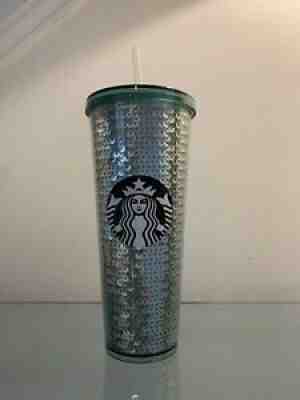 Starbucks 2017 Silver green SEQUIN Venti 24 oz Tumbler COLD CUP NEW With Defect - Sold on eBay Jun 26, 2021 for $38.00