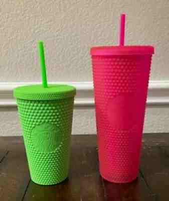 Starbucks Fall 2021 Neon Hot Pink and Lime Green Studded Tumbler Cups Set - Sold on eBay Aug 31, 2021 for $89.99
