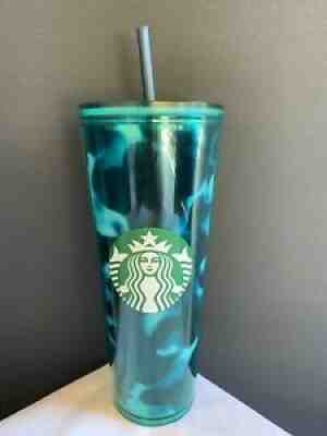 Starbucks Summer 2020 24oz Cold Tumbler Green Teal Flame Blue Straw NEW - Sold on eBay Aug 31, 2021 for $35.00