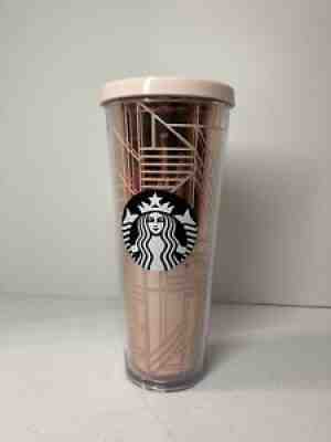 Starbucks 2017 Venti Cold Cup Tumbler Rose Gold Geometric 24oz Lid WITHOUT Straw - Sold on eBay Aug 16, 2021 for $44.99