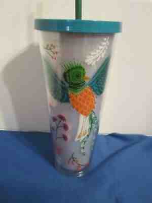 Starbucks Quetzal Tumbler Bird Flowers Venti 24 ounces Cold with Straw Green Lid - Sold on eBay Jul 26, 2021 for $44.99