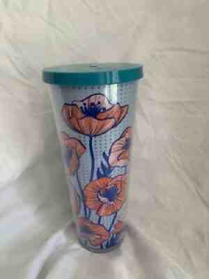 Starbucks - Poppy Floral Flower Cold Cup Tumbler 24oz - Blue Lid - No Straw - Sold on eBay Aug 05, 2021 for $30.00