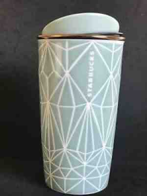 Starbucks 2017 Mint Green Geometric Ceramic Tumbler Travel Coffee Mug 12 oz - Sold on eBay Aug 12, 2021 for $29.00