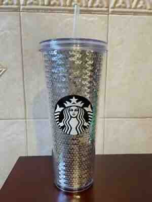NEW 2017 STARBUCKS SILVER SEQUIN COLD CUP Holiday Tumbler Mug Straw 24oz VENTI - Sold on eBay Jul 14, 2021 for $69.99