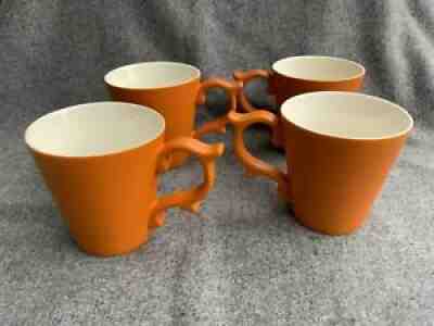 4 X 2012 TAZO Burnt Orange Tea Coffee Mug Lot Rococo Scroll Handle Starbucks