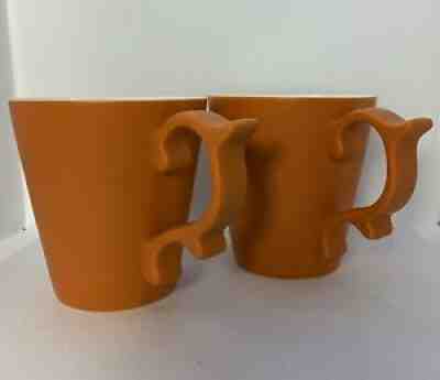 Orange Tazo Starbucks Tea Coffee Mugs with Scroll Handles- Pair