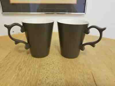 Starbucks Tazo 2013 Set Of Two Dark Gray Scroll Mug's With Rococo Handles, 16 oz