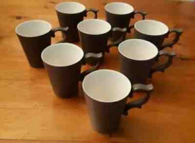 2012 TAZO Starbucks Rococo Mug Tea Coffee Cup Scroll Handle Taupe - Set of 8