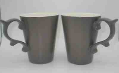 Set of 2 Starbucks 2012 TAZO Mug Scroll Handle Rococo Taupe Gray 16oz Coffee Tea