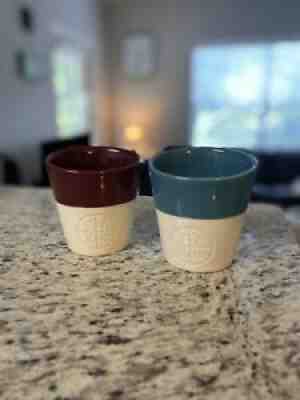Pair (2) Starbucks 2012 TAZO Slant Tea Cups - Blue Red & White w/ No Handle Mug - Sold on eBay Aug 04, 2021 for $9.95