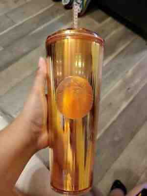 Starbucks Pink Rose Gold Summer 2020 Tumbler 24 oz Iridescent Orange Dome - Sold on eBay Jul 06, 2021 for $39.00