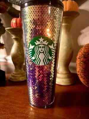 Starbucks 2020 Holiday Purple/Gold Sequins Glitter Cold Cup Tumbler Venti / 24OZ - Sold on eBay Aug 07, 2021 for $38.88