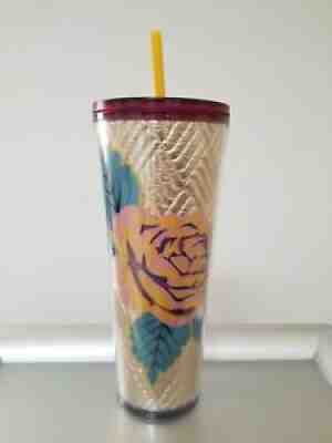 NWT Fall 2020 Starbucks Gold Quilted Foil Rose 24 oz Tumbler Cold Cup - Sold on eBay Aug 14, 2021 for $23.50