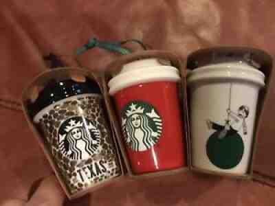 3 Starbucks Ornaments: Red Texas State (2016),Texas (2015),Boy on Balloon (2015) - Sold on eBay Sep 13, 2021 for $40.00