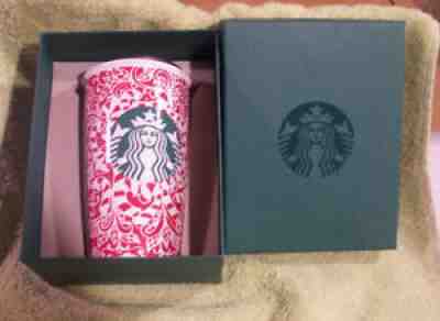 2016 Starbucks Red Candy Cane Ceramic Christmas Tumbler 12 Oz w/Lid NEW - Sold on eBay Aug 12, 2021 for $7.00