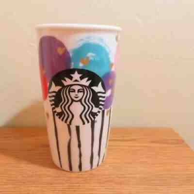 Starbucks Ceramic Travel Mug 12 oz. Mermaid Logo Colorful Balloons & Hearts - Sold on eBay Jul 15, 2021 for $9.99