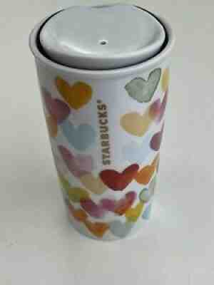 Starbucks Cup 2015 Watercolor Hearts Dot Ceramic Travel Tumbler Cup Mug 10 OZ - Sold on eBay Aug 04, 2021 for $10.49