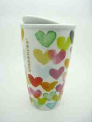 Starbucks 2015 Watercolor Heart Ceramic Travel Tumbler 10oz Mug w/Lid - Sold on eBay Aug 23, 2021 for $17.99