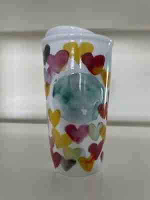 Starbucks 2015 Watercolor Hearts Ceramic Travel Tumbler 10 oz Mug Cup with Lid - Sold on eBay Jun 23, 2021 for $12.50